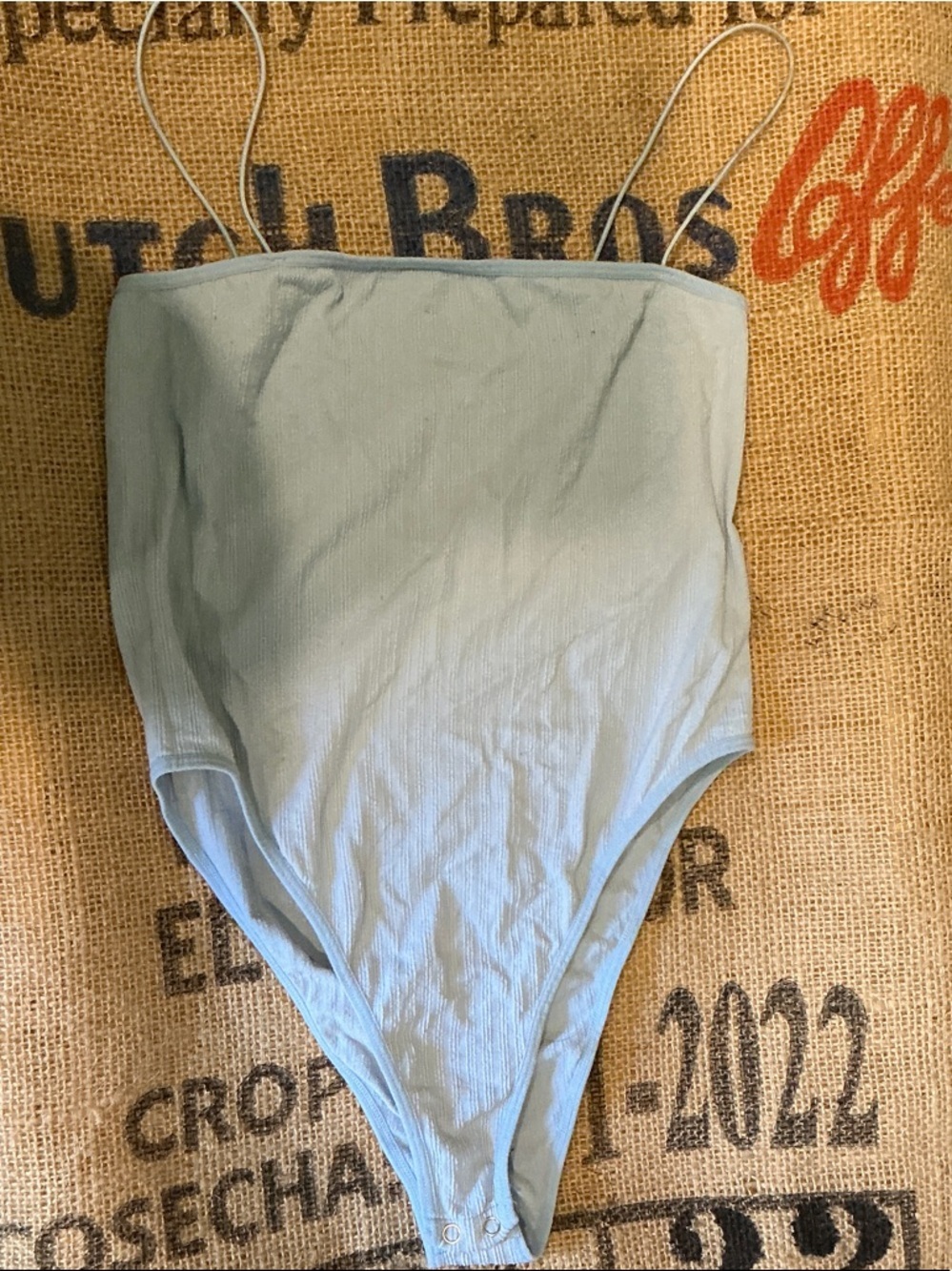 Light Blue Women's Ribbed Bodysuit with Thin Straps